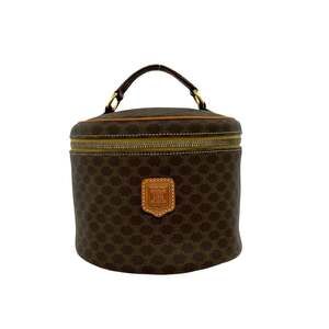 CELINE Vintage Macadam Blazon Triomphe Pattern Leather Handbag Vanity Bag Bro...